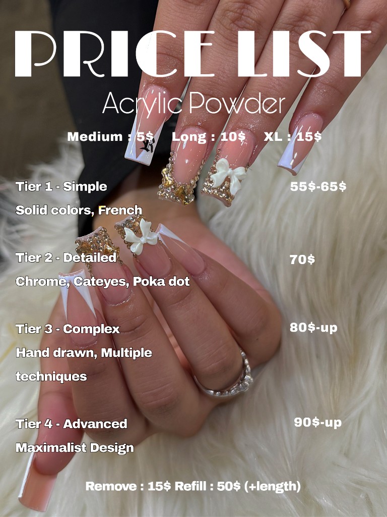 Acrylic powder price list at Polysh Nailcare Studio Littleton