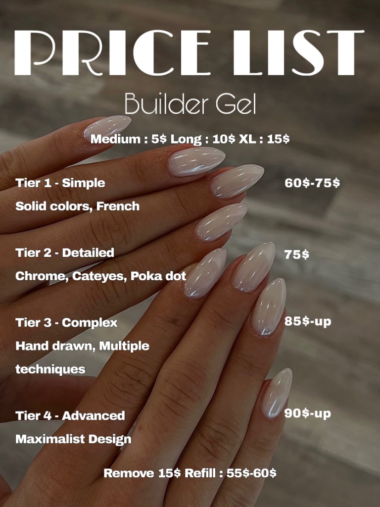 Builder gel price list at Polysh Nailcare Studio Littleton