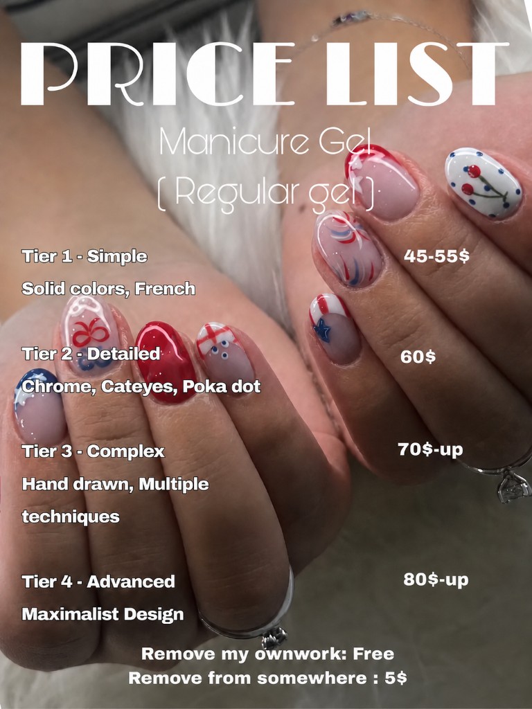 Manicure gel price list at Polysh Nailcare Studio Littleton