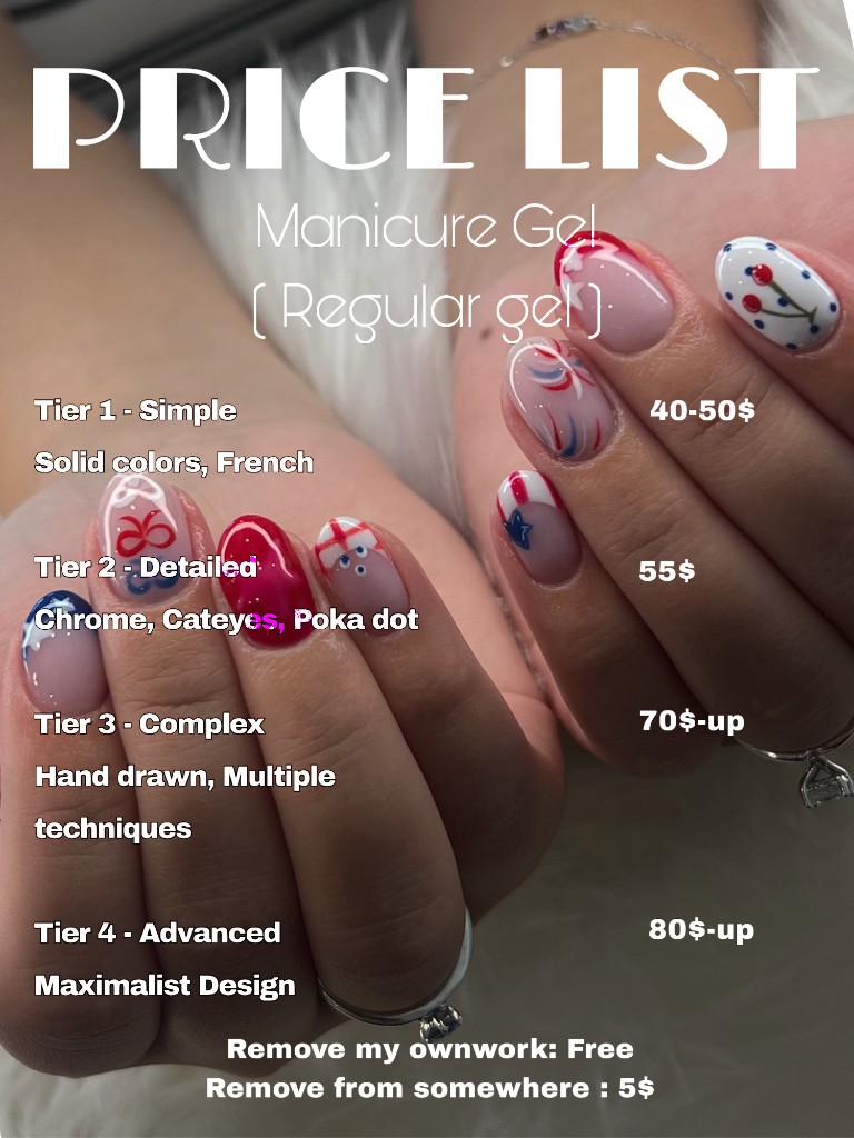 Manicure gel price list at Polysh Nailcare Studio Littleton